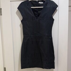 Parker Leather Navy Perforated Mini Dress